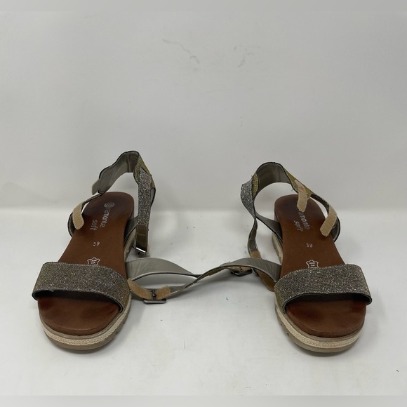 Remonte Women Shimmer Glitter Leather Wedge Sandal Size 39 - Picture 3 of 8